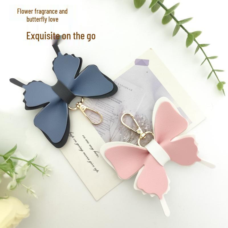 Elegant Leather Butterfly Macaron Keychain Pendant - High-End Gift