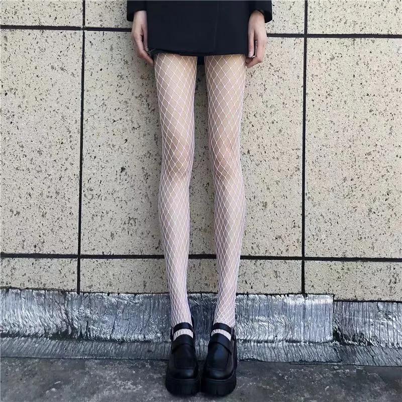 Pure White Fishnet Stockings Purely Desired Girl Hollow Out Pantyhose Women'S Sexy Big Fishing Net Tights Japanese Lolita Socks