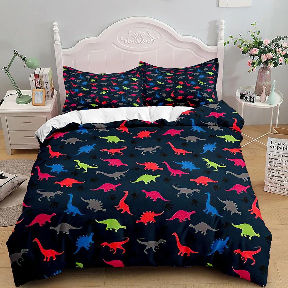 Cartoon Dinosaur Duvet Cover King Queen Size Colorful Jurassic World Animals Theme Bedding Set Kids 2/3Pcs Polyester Quilt Cover
