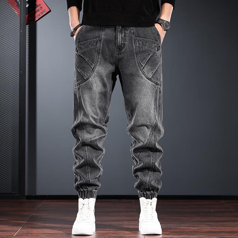 

Мужские джинсы-джоггеры из стираного денима в американском ретро-стиле с заплатками, свободного кроя M