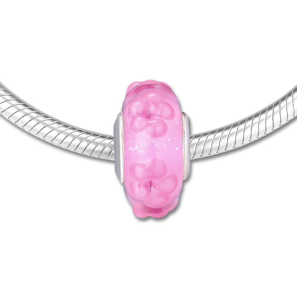 Passar Europa Armband Rosa Blomma Muranoglas Berlocker 925 Sterlingsilver Pärlor för Smyckestillverkning Berloque