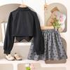 Girls' Casual Short Skirt Set, Autumn Children's Bow Pleated Skirt, Long-sleeved Suit Jacket Two-piece Set