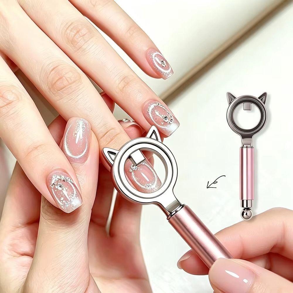 2IN1 Magnetic Nail Art Tool Non-slip Handle Hollow Cat Eye Magnet  Home Use