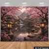 Arazzo Giardino Giapponese Fiori di Ciliegio Sakura Appeso a Parete Tranquillo Arredo Zen Scenari di Primavera Asiatici Stampa Artistica Opera d'Arte Retro