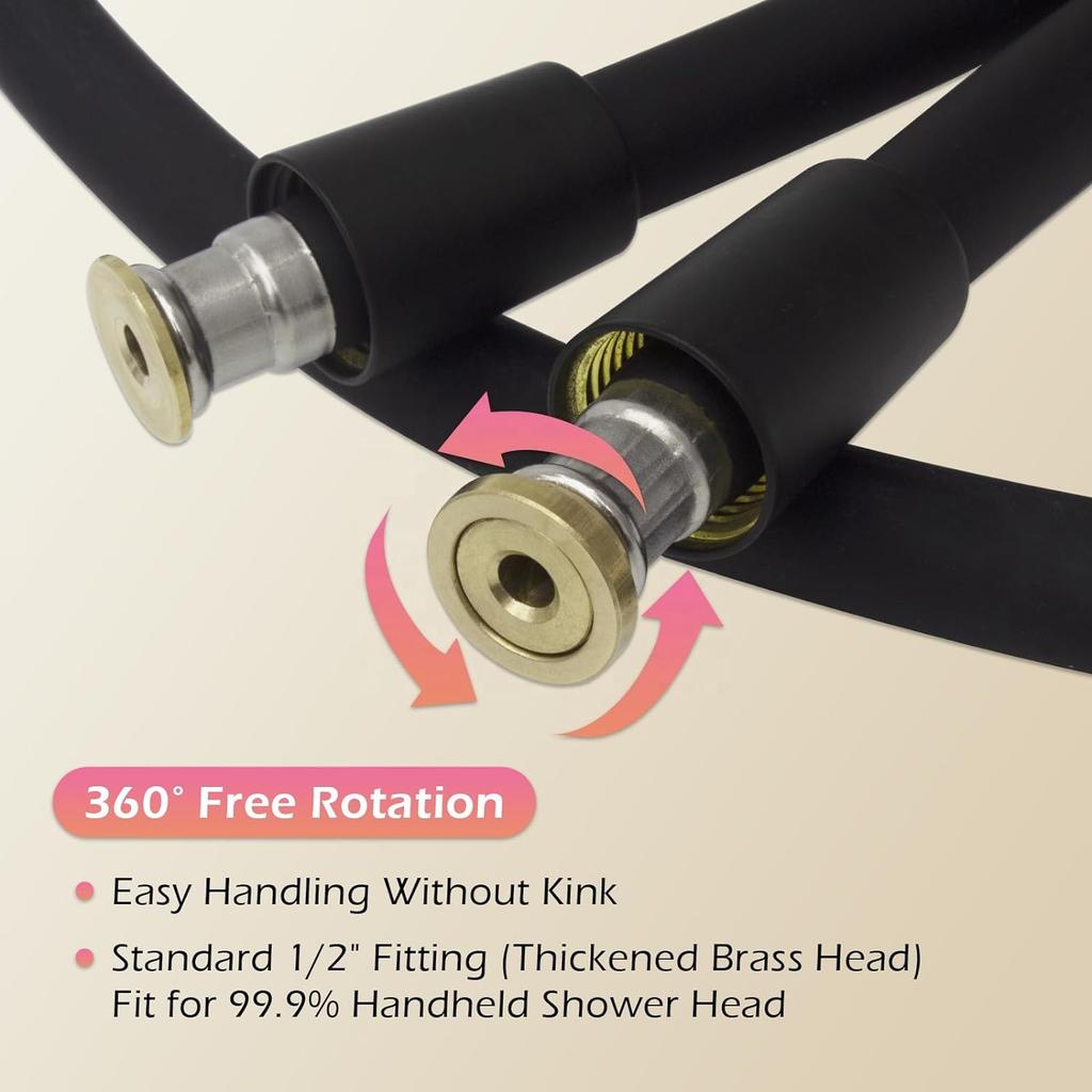 Matte Black Flexible Anti-Twist 1.5M Silicone Shower Hose for Bathroom