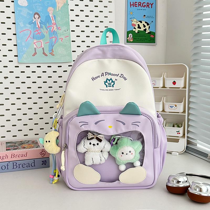 Cat Pattern Itabag Nylon Student Backpack With Clear Design And Padded Straps For Middle School Students