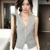 Old Money Wind Zipper V-neck Knitted Sweater Vest Vest Women's Summer Wear High-end Sense Thin Sleeveless Cardigan Top