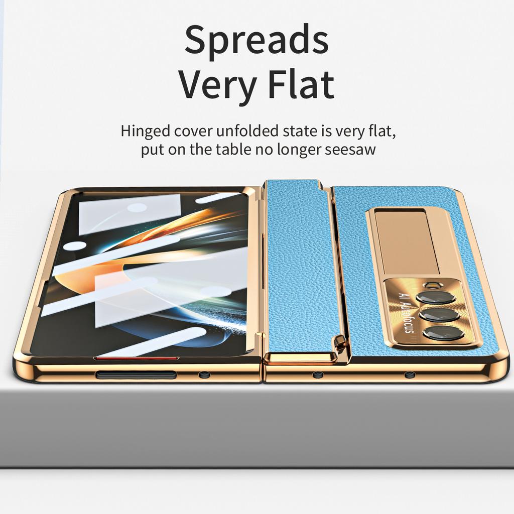 Protinárazové přední skleněné ochranné fólie z kůže pro Samsung Galaxy Z Fold4 5G Fold 4 Fold3 Fold 3 Zfold3 s stojánkem a plným krytem