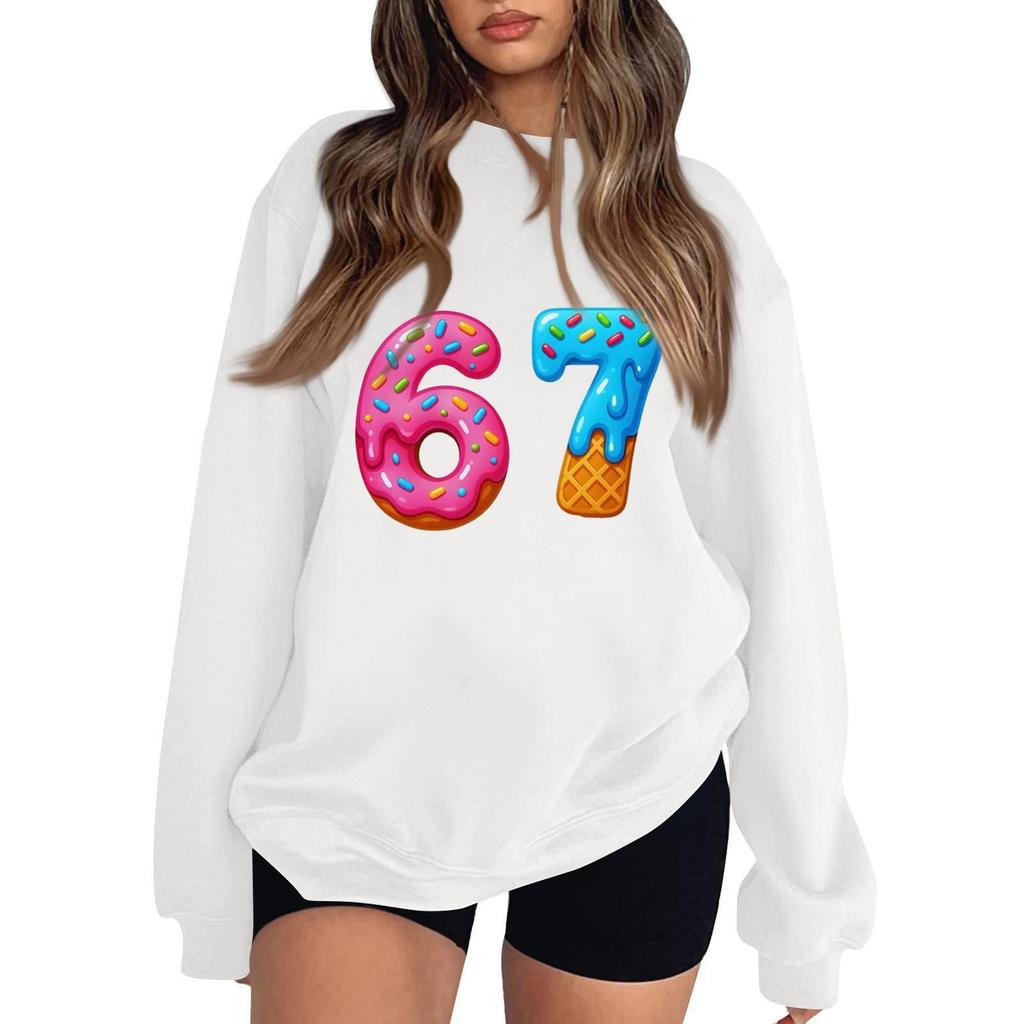 Women's Fashionable Casual Long-Sleeved Round-Neck Printed Pullover Sweatshirt