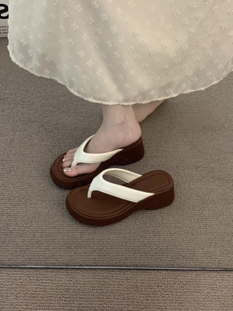 Muffin thick-soled high-heeled toe nude cool slippers female gentle fairy inner height-increasing sandals