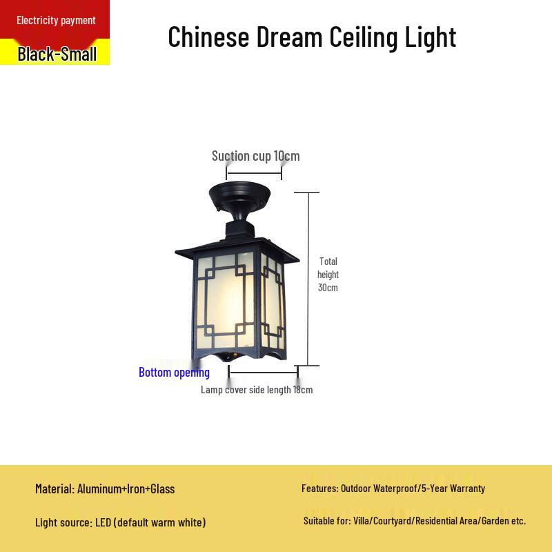 New Chinese Style Waterproof Outdoor Ceiling Pendant Lamp for Villa, Hallway, Pavilion, or Courtyard – Retro Ultra-Bright Design