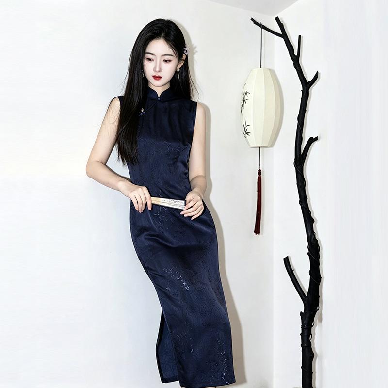 Blue sleeveless national style new Chinese Suzhou long cheongsam improved young women's high sense can be worn daily in summer