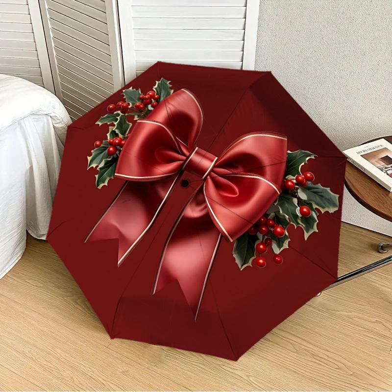 

1pc Christmas Bow Automatic Folding Umbrella, 8-Rib Durable Frame, Durable Foldable Design - Elegant Gift for Commute yy251210038