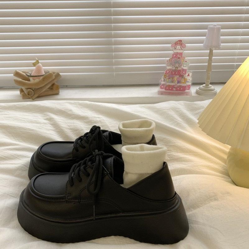 White Small Leather Shoes Women's 2025 Spring and Summer British College Style Lace-up Platform Shoes Round Head Japanese Jk Uniform Shoes