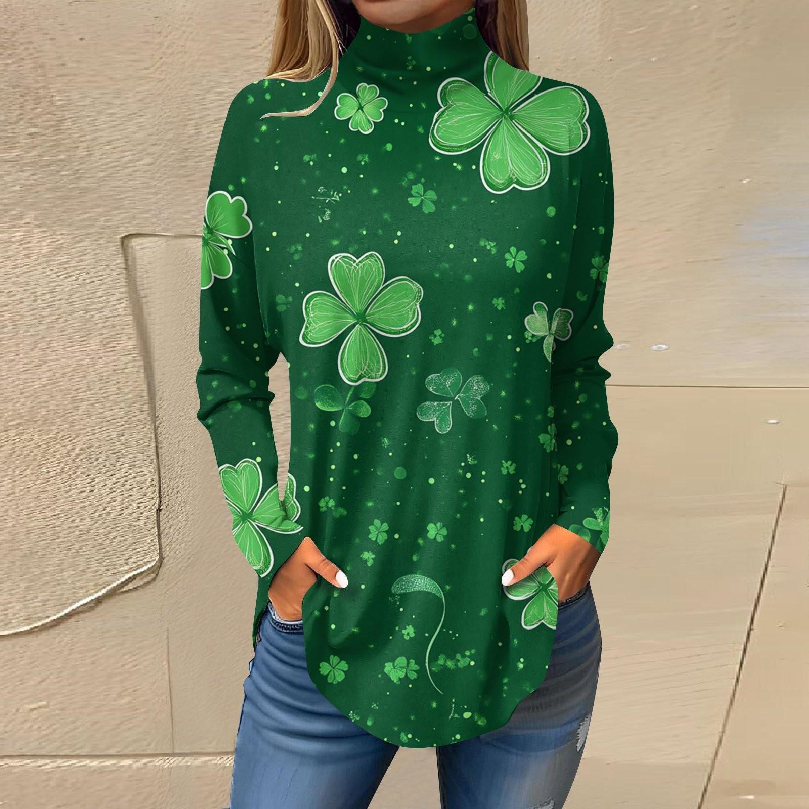 

Женская мода Повседневная свободная водолазка St. Футболки с принтом ко Дню Святого Патрика XXL