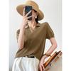 Classic Old Money Wind~ Polo Collar Premium Simple T-shirt Lapel Lyocell Linen Short-sleeved Knitted Sweater Top Summer Women