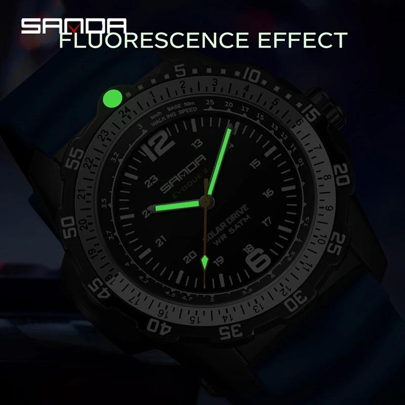 SANDA 6302 Men's Solar powered Watch Creative Quartz Dial Luminous Hands Waterproof Sport Student Wristwatch Innovative Design