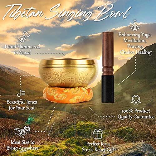 Tibetan Singing Bowl Set - 100% Hand-Hammered Nepalese Sound Bowls for Meditation, Yoga, Chakra Meditation Accessories, Unique Gift for Women and Men