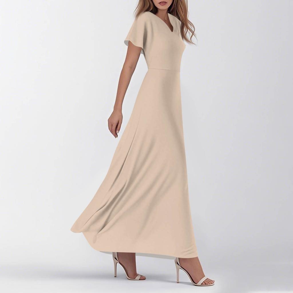 Women's Summer Casual Fashion Solid Color Dresses V-Neck Short Sleeve Dresses