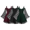 Damenkleid Spitze Patchwork Schmetterlingsärmel Halloween Großer Saum Tief ausgeschnitten Ösen Kleid für Halloween