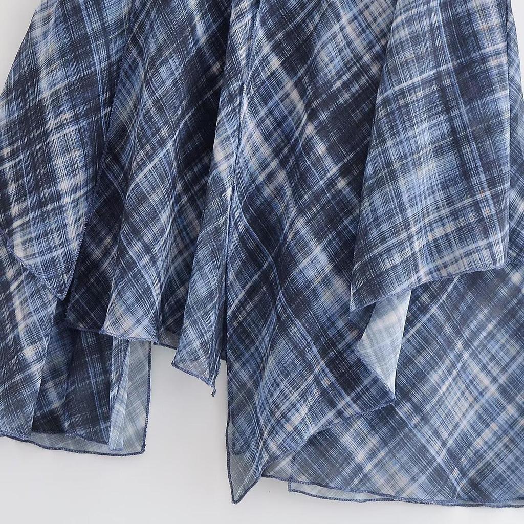 TAOP&ZA Women's European & American Style Asymmetrical Plaid Midi Skirt - 2026 Spring Fashion Collection