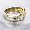 Huitan Women Two Tone Ring Inlaid Bright Round Cubic Zirconia Vintage Accessories Party Daily Simple Style Lady Trendy Jewelry