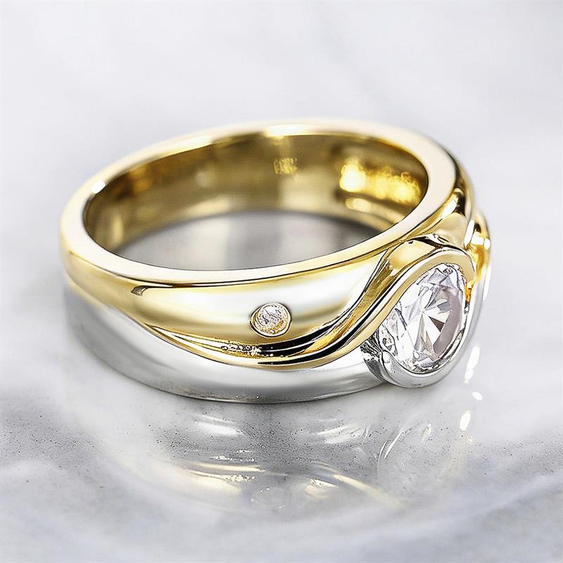 Huitan Women Two Tone Ring Inlaid Bright Round Cubic Zirconia Vintage Accessories Party Daily Simple Style Lady Trendy Jewelry