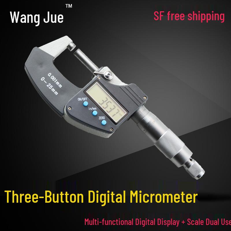 Wang Jue Digitales Dreiknopf-Mikrometer 0-100 mm 0,01 mm Präzisionswerkzeug