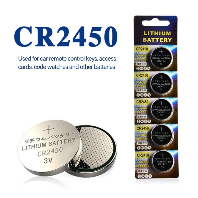 5Pcs CR2450 Button Cell Batteries 3V Lithium Batteries Coin Cell Replacement for Watches Calculators Remote Control