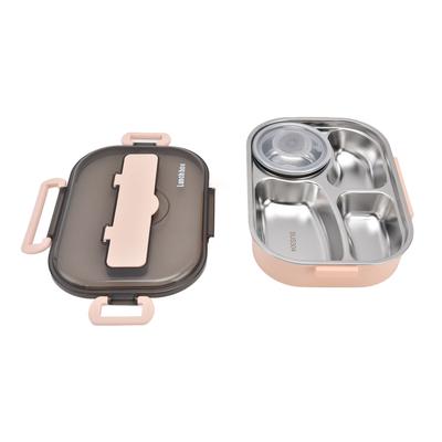 Draagbare Kinderen 304 Roestvrijstalen Lunchbox 1.3L Vier Compartimenten Bento Box met Soepkom