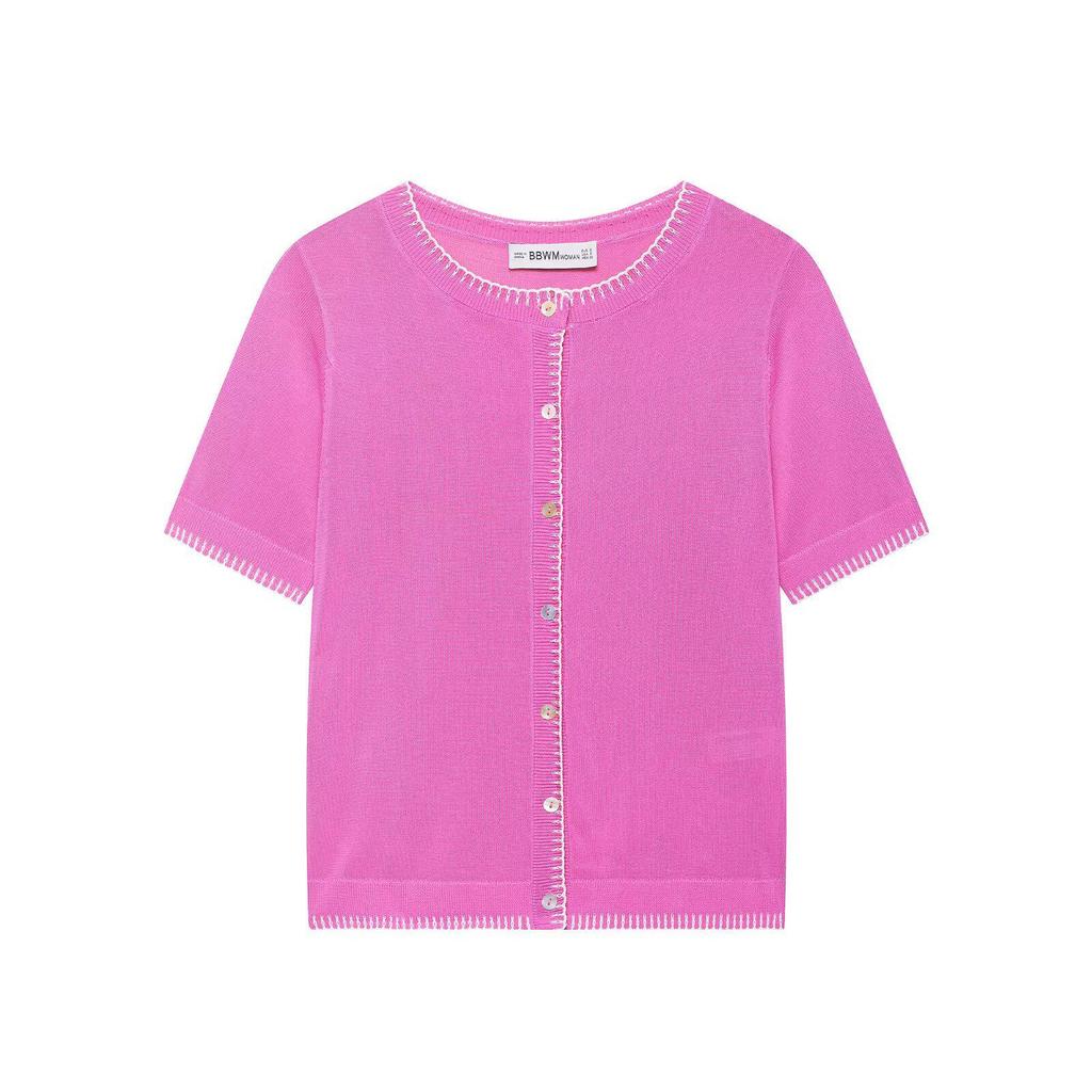 2026 Spring Women's Solid Color Loose Knit Short Sleeve Top - European & American Style