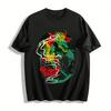 Vintage Chinesischer Stil Drachen & Blumen Print Lockeres Freizeit-T-Shirt Reines Baumwoll-T-Shirt