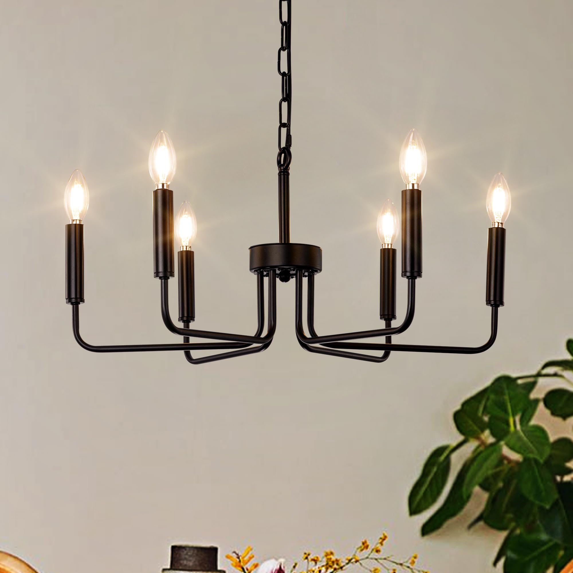 

Chende Chandelier, Stylish Black, 6-Light, LED Compatible, E12 Pendant Light, Retro Ceiling Light, Interior Lighting Fixture, No Remote Control,