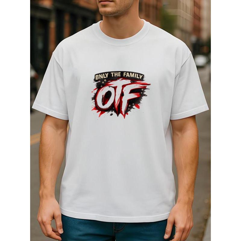 European Size "Only Family" OTF Ink-wash Logo Street Trend Summer Fashion T-shirt | Men'S Casual Short-sleeved Top, Crew Neck, Medium Stretch Fabric