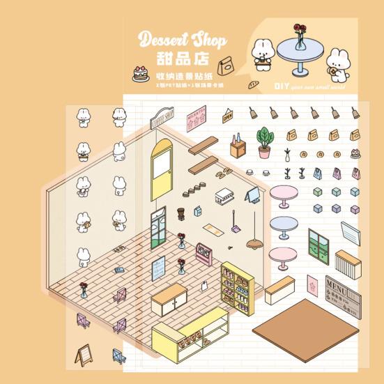 1/8Pcs DIY 3D Haus Aufkleber Telefon/Laptop Cartoon Miniatur Szene Aufkleber Dessert Shop Buchhandlung Aufkleber