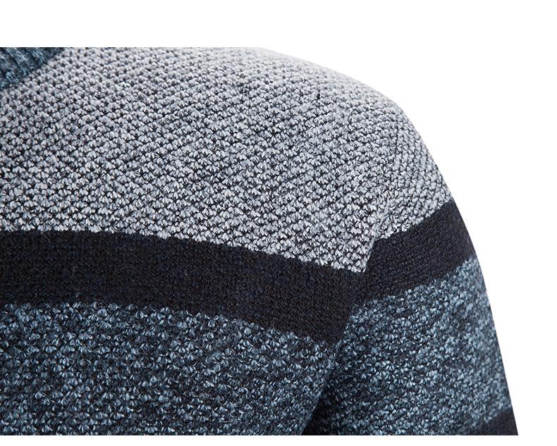 2024 Men's Stand Collar Color Block Plus Velvet Thick Sweater Jacket, Autumn/Winter Collection