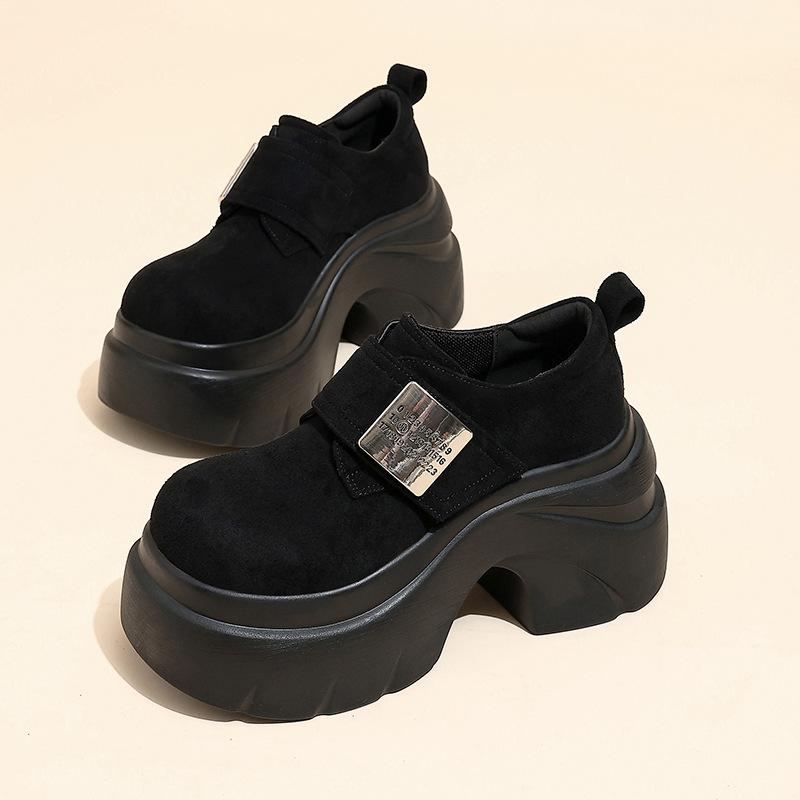 Retro big head thick sole heightening anti-velvet loafers women's 2025 new Velcro college style comfortable single shoes women
