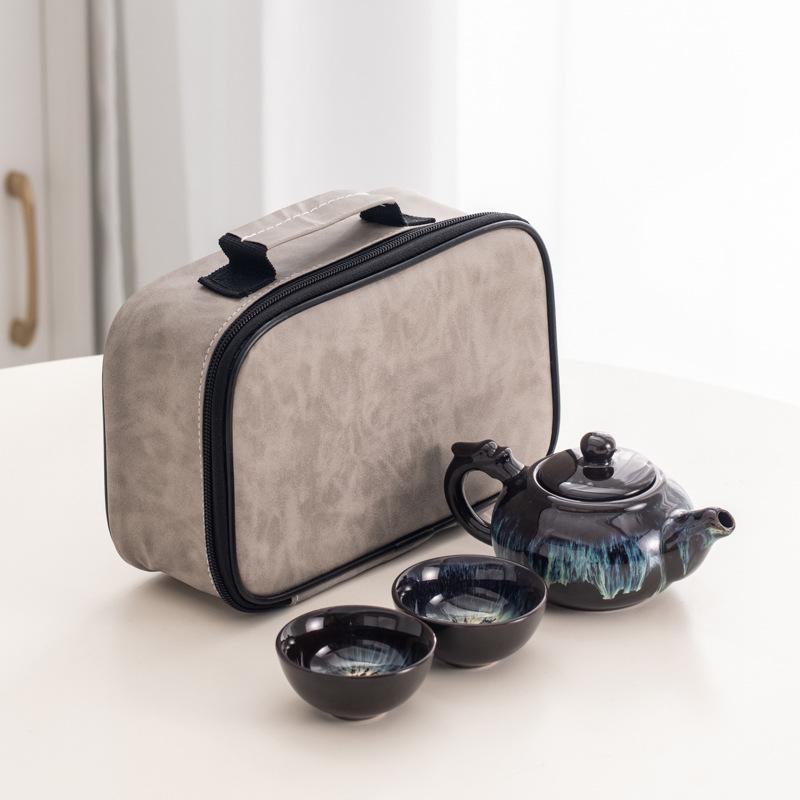 

Ceramic Kiln Turned Sand Gold Portable Travel Tea Set