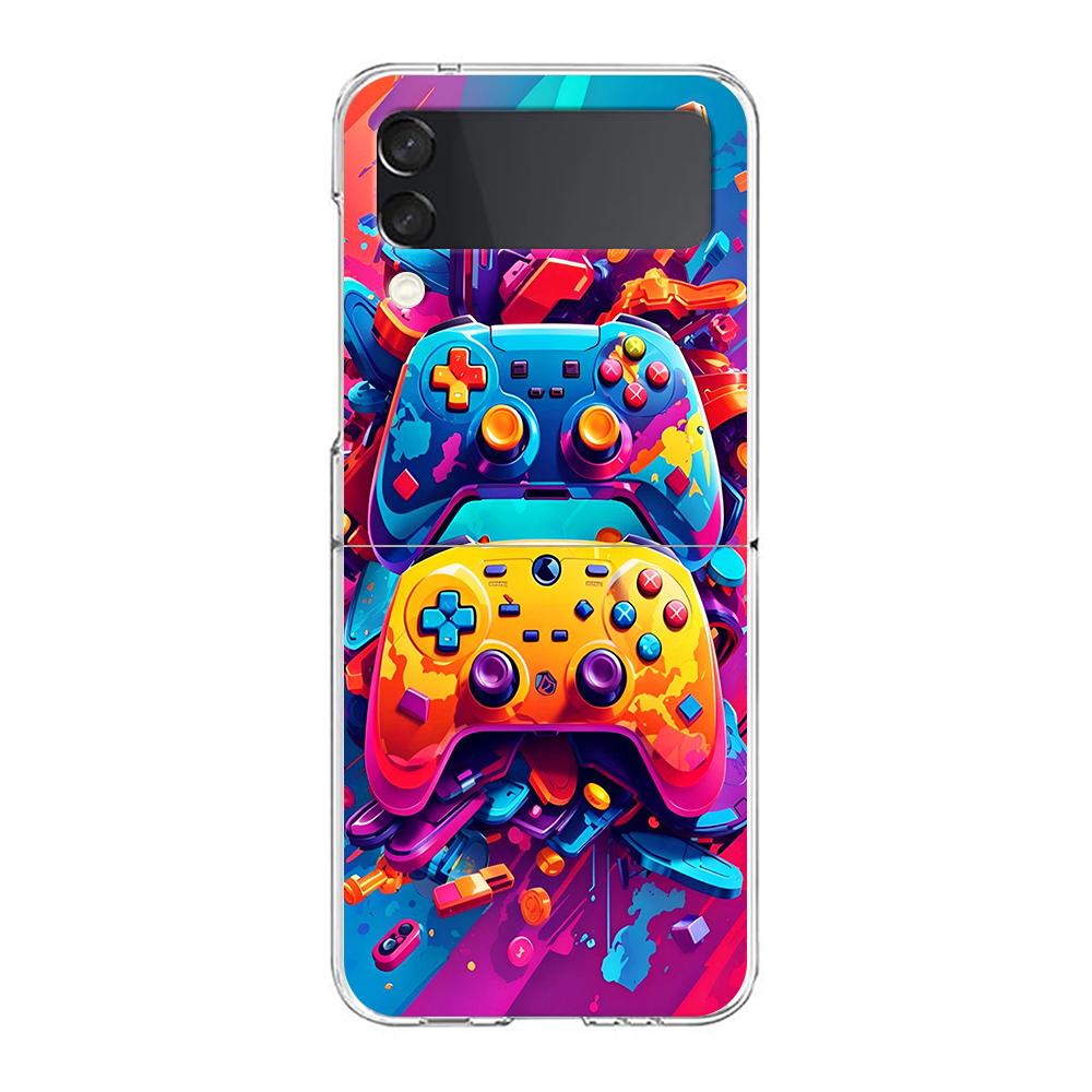 Phone Cover For Samsung Galaxy Z Flip 7 6 5 4 Case Transparent For Samsung Z Flip 3 Hard PC Foldable Bag Game Controller Graphic