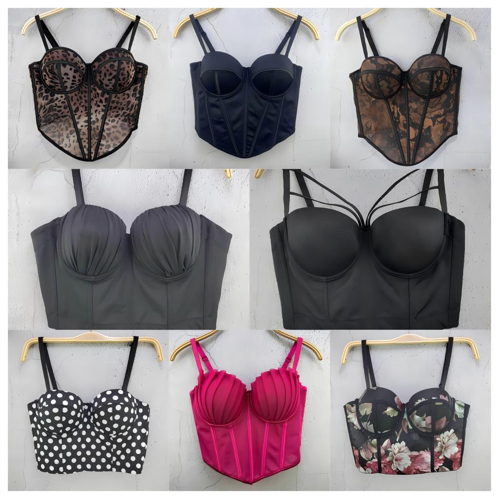 Classic Women Black White Dot Tube Top Corset Bustier Girl Sexy Push Up Vest Bralet Lady Bra Cropped Tops Club Party Lingerie
