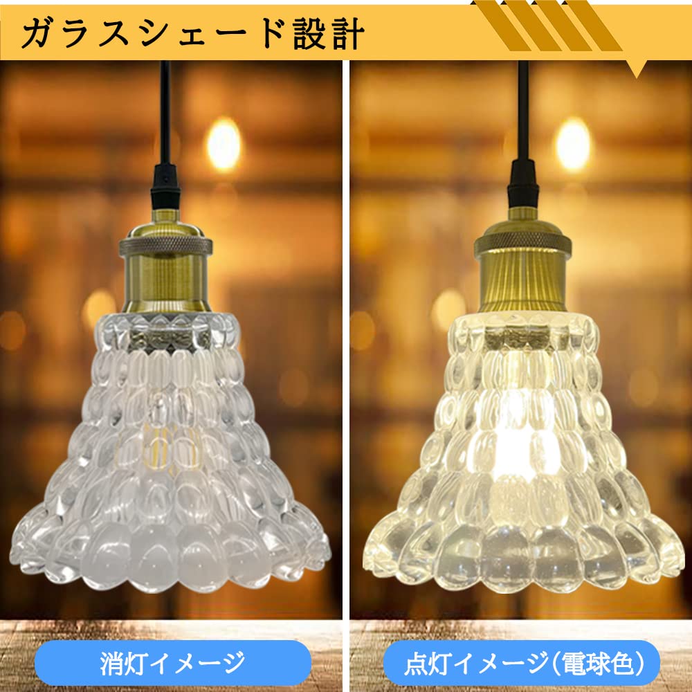 Glass Pendant Light with LED Floral Nordic Retro E26 for Ceiling Hook Stylish Interior Ceiling Ambient Dining Room Lighting Ceiling Hook LED Bulb Warm