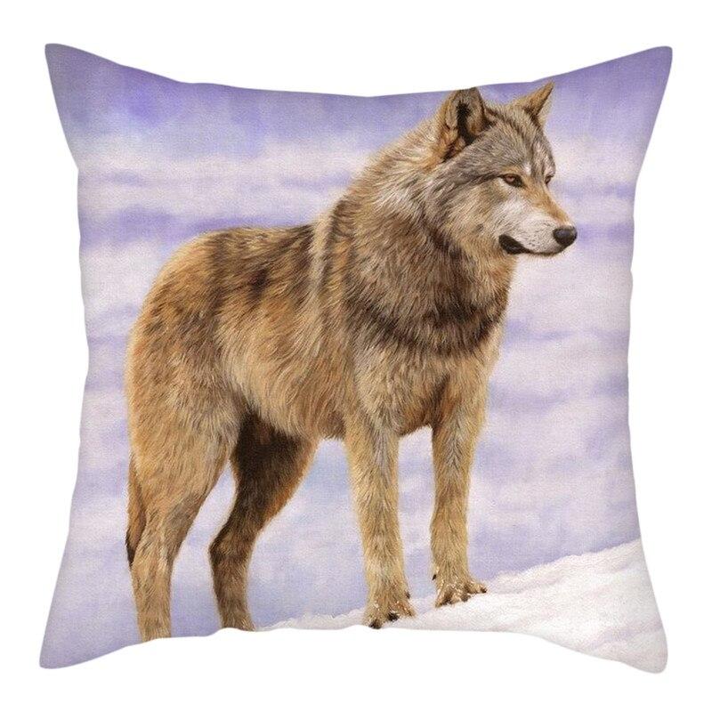Wild Animals Printed Cushion Cover Wolf King Photo Pillow Covers for Home Sofa Decorative Throw  Cases
