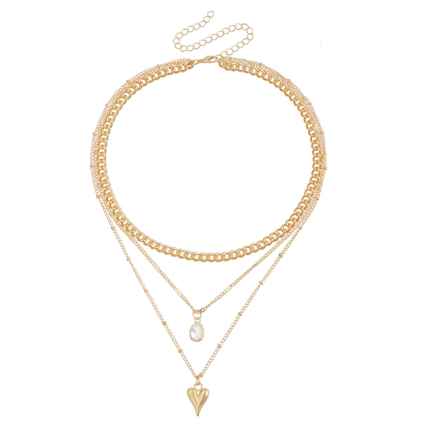 

European and American jewelry personalized retro love flash diamond water drop multi-layer necklace female elegance temperament versatile item jewelry золотой