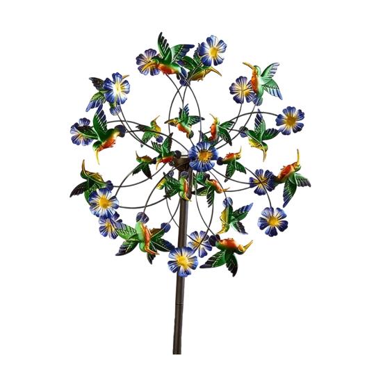 Garden Wind Spinner with Stake Butterflies Birds Flowers Kinetic Windmill 34 Inch Metal Outdoor Wind Sculpture Yard Art Decoration for Patio Lawn