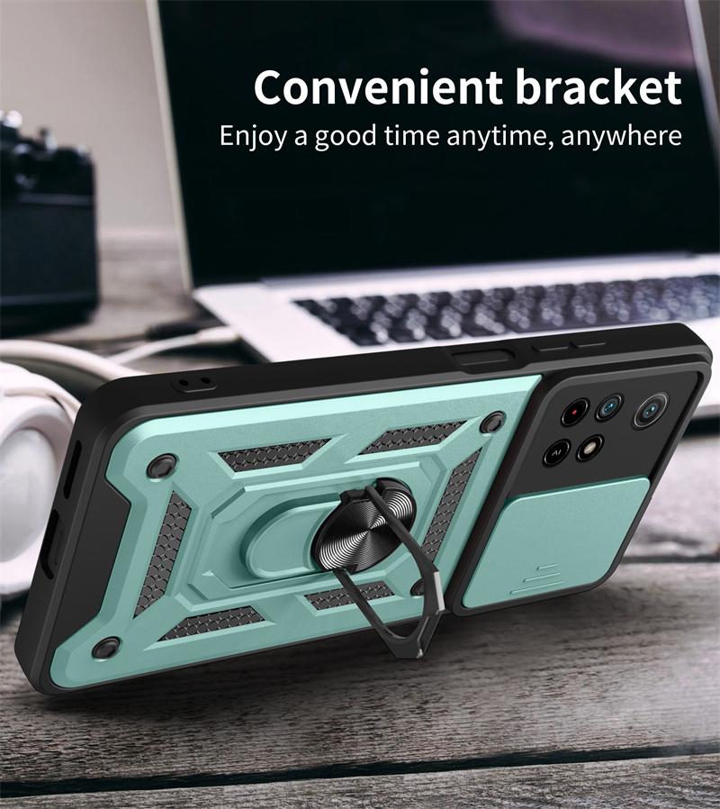 Para Pocco M 4 Pro 4G Case Slide Camera Armor Magnetic Car Holder Phone Cover para Xiaomi Poco M4 Pro Poko Little M4Pro Capa Traseira