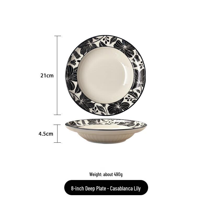 French Lily Retro Underglaze Ceramic Dinner Plate