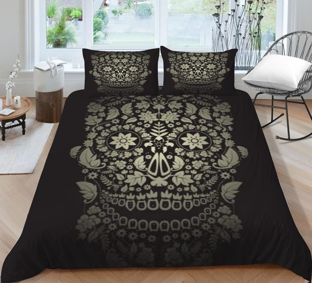 Bed Cover Home Bedclothes Bedding Set 2/3pcs 3D Skull Printing Microfiber Washable Bed Quilt Cover Set