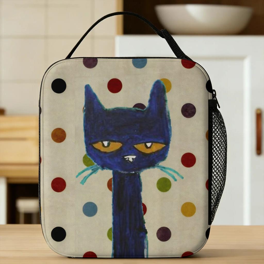 Retro Pete The Cat Polka Dots 90s Insulated Lunch Bag High Capacity Meal Container Cooler Bag Tote Lunch Box School Travel Men