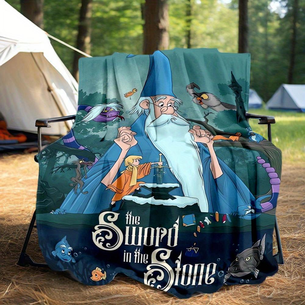 

1pc, The Sword in the Stone Cartoon Blanket, Cartoon Throw Blanket for All Seasons, Living Room, Travel, Camping, Car Blankets, Beach, Office Naps, Ou 130x150cm