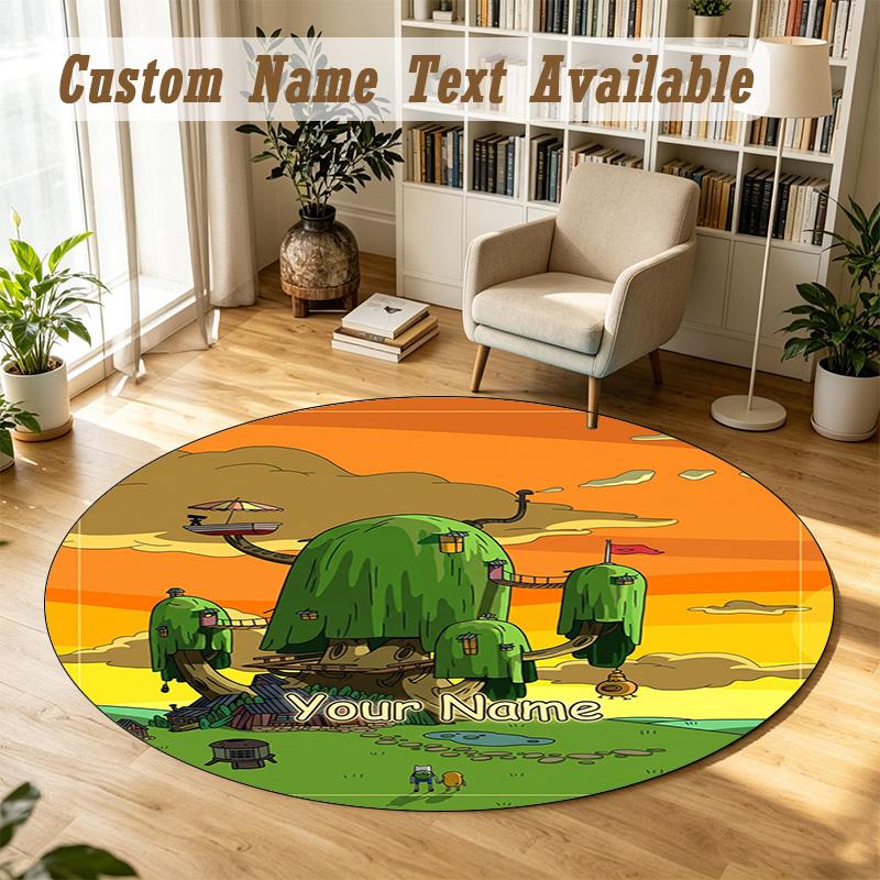Round Rug Custom NameAdventure Time Pattern Non Slip Carpet Home Floor Decor